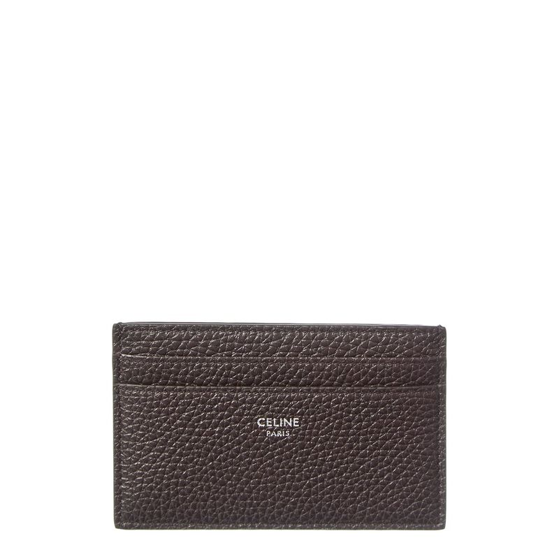 Celine Logo Leather Card Case Brown